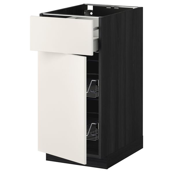 Напольный шкаф с проволочной корзиной, ящиком, дверью МЕТОД / МАКСИМЕРА, черный, Веддинге белый - схема-чертеж с размерами