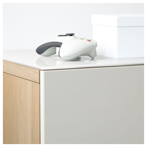 Шкаф для ТВ, комбинированный, стекляные дверцы БЕСТО, под беленый дуб, Сельсвикен глянцевый/белый матовое стекло (240x40x128 см) - фото 4