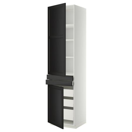 Высокий шкаф + полки, 5 ящиков, 2 дверцы, 2 фронтальных МЕТОД / МАКСИМЕРА, белый, Лаксарби черно-коричневый