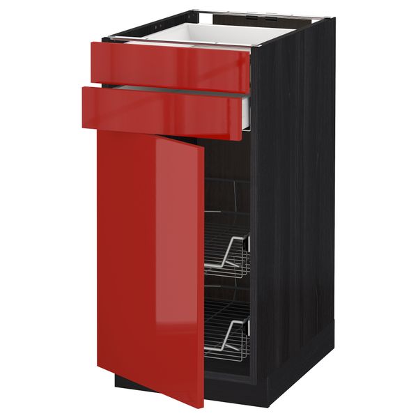 Напольный шкаф, дверца, 2 ящика, проволочных корзин МЕТОД / МАКСИМЕРА, черный, Рингульт красный - схема-чертеж с размерами