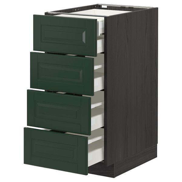 Напольный шкаф 4 фронтальных, 2 низких, 3 средних ящ, черный/Будбин темно-зеленый 40x60 см IKEA МЕТОД / МАКСИМЕРА 893.129.94 - схема-чертеж с размерами