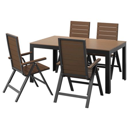 Стол + 4 кресла, для сада ФАЛЬСТЕР, черный, коричневый