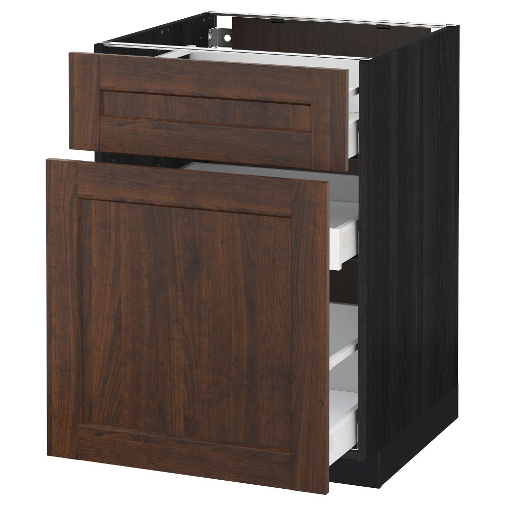 Напольный шкаф, выдвижной секцией, ящик МЕТОД / МАКСИМЕРА, черный, Эдсерум коричневый - схема-чертеж с размерами