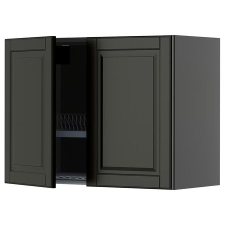 METOD Навесной шкаф с сушилкой/2дверцы - черно-серый/Bodbyn чёрный 80x60 см