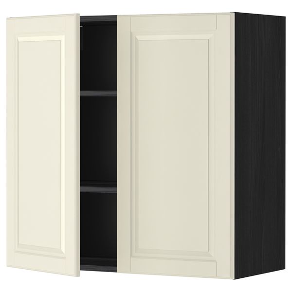 Навесной шкаф с полками, 2 дверцы МЕТОД, черный, Будбин белый с оттенком - схема-чертеж с размерами