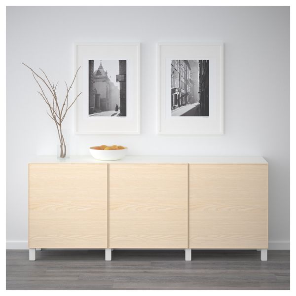 Комбинация для хранения с дверцами БЕСТО, белый, Инвикен ясеневый шпон (180x40x74 см) - фото 2