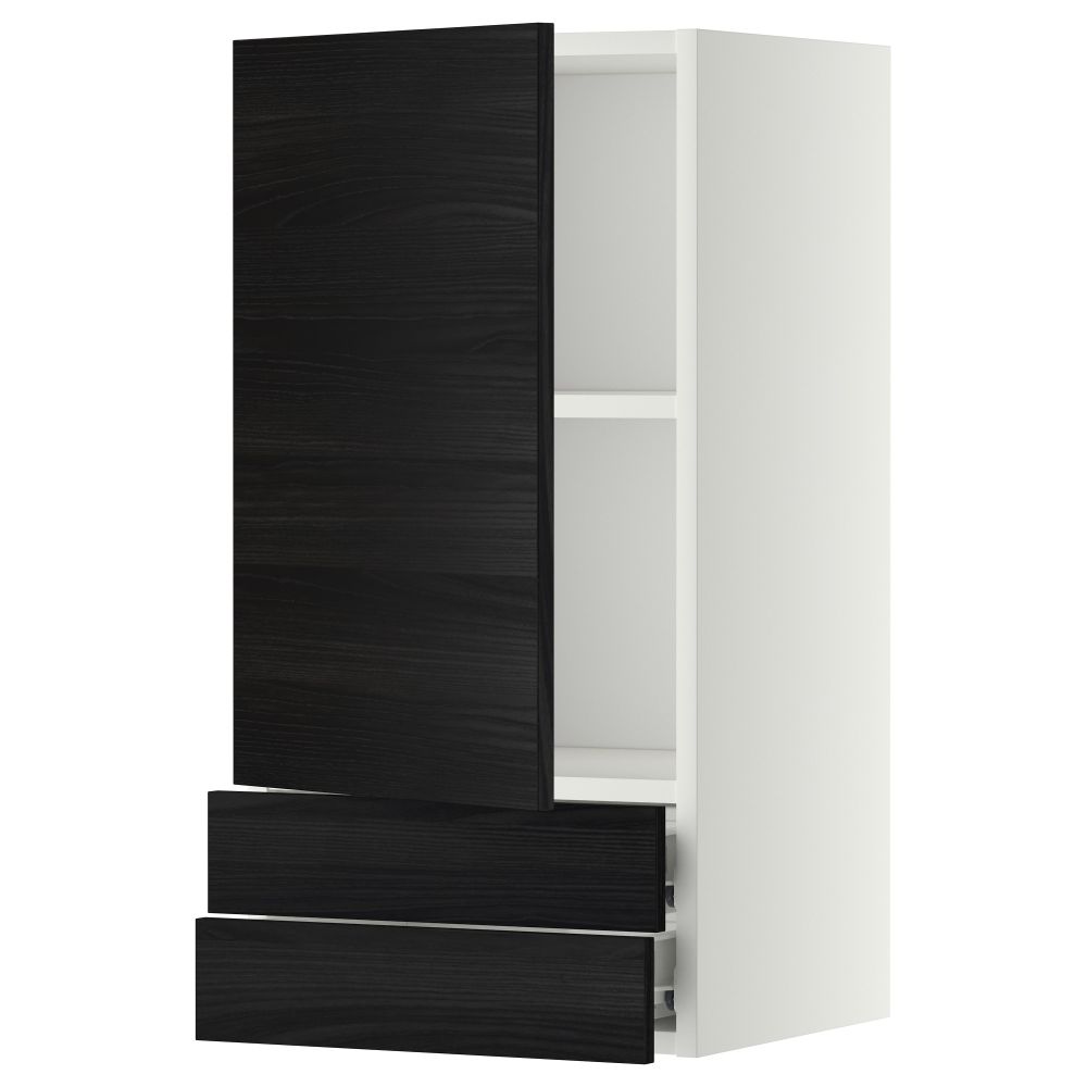 Навесной шкаф с дверцей, 2 ящика МЕТОД / ФОРВАРА, белый, Тингсрид черный - фото 1