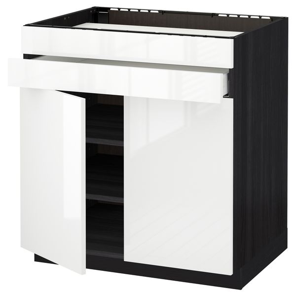 Напольный шкаф для варочной панели, 2 ящика, 2 фасада, 1 ящик МЕТОД / МАКСИМЕРА, черный, Рингульт белый (80x60 см) - схема-чертеж с размерами