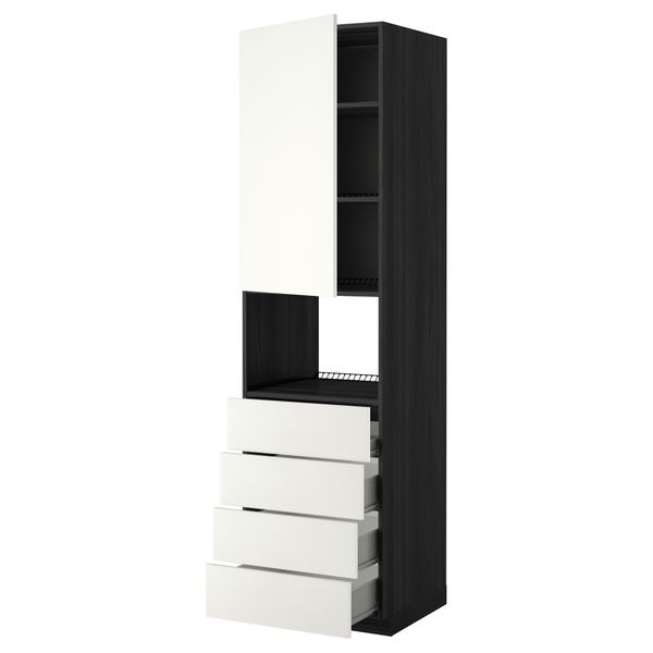 Высокий шкаф для духовки, дверца, 4 ящика МЕТОД / ФОРВАРА, черный, Хэггеби белый - фото 1
