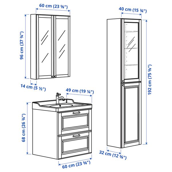 IKEA в интерьере ванной - схема-чертеж с размерами