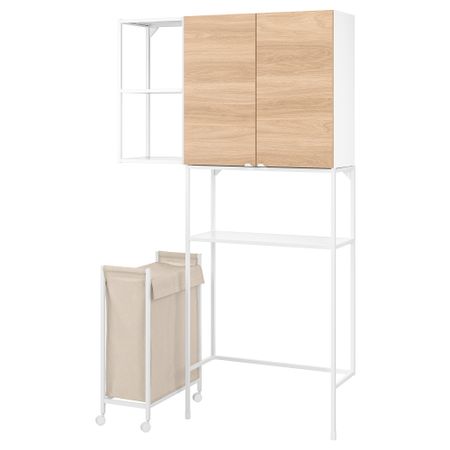 Комбинация для хранения, белый, под дуб, 120x32x204 см IKEA BEGIVENHET БЕГИВЕНХЕТ 494.772.70