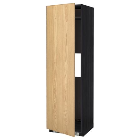 Высокий шкаф для холодильника или морозильника, с дверцами МЕТОД, черный, Экестад дуб (60x60x200 см)