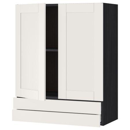Навесной шкаф, 2 дверцы, 2 ящика МЕТОД / МАКСИМЕРА, черный, Сэведаль белый