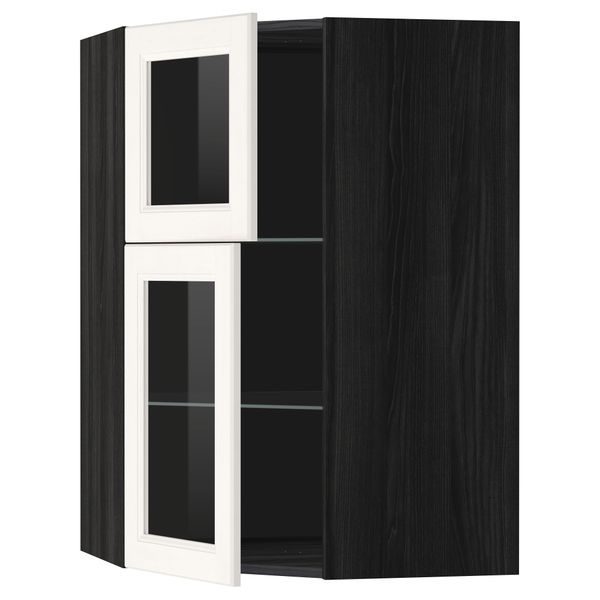 Угловой навесной шкаф + полки, 2 стеклянные дверцы МЕТОД, черный, Лаксарби белый (68x100 см) - схема-чертеж с размерами