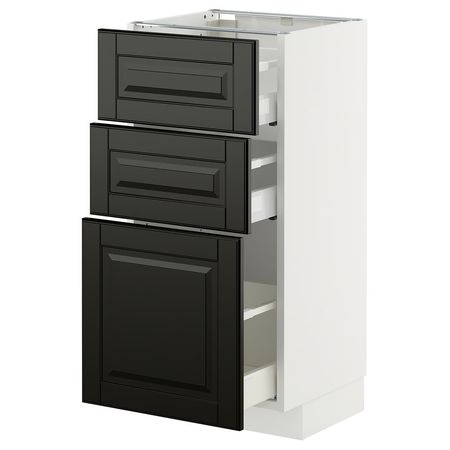 METOD / MAXIMERA Напольный шкаф с 3 ящиками - белый/Bodbyn чёрный 40x37 см