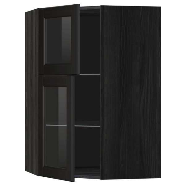 Угловой навесной шкаф + полки, 2 стеклянные дверцы МЕТОД, черный, Лаксарби черно-коричневый (68x100 см) - схема-чертеж с размерами