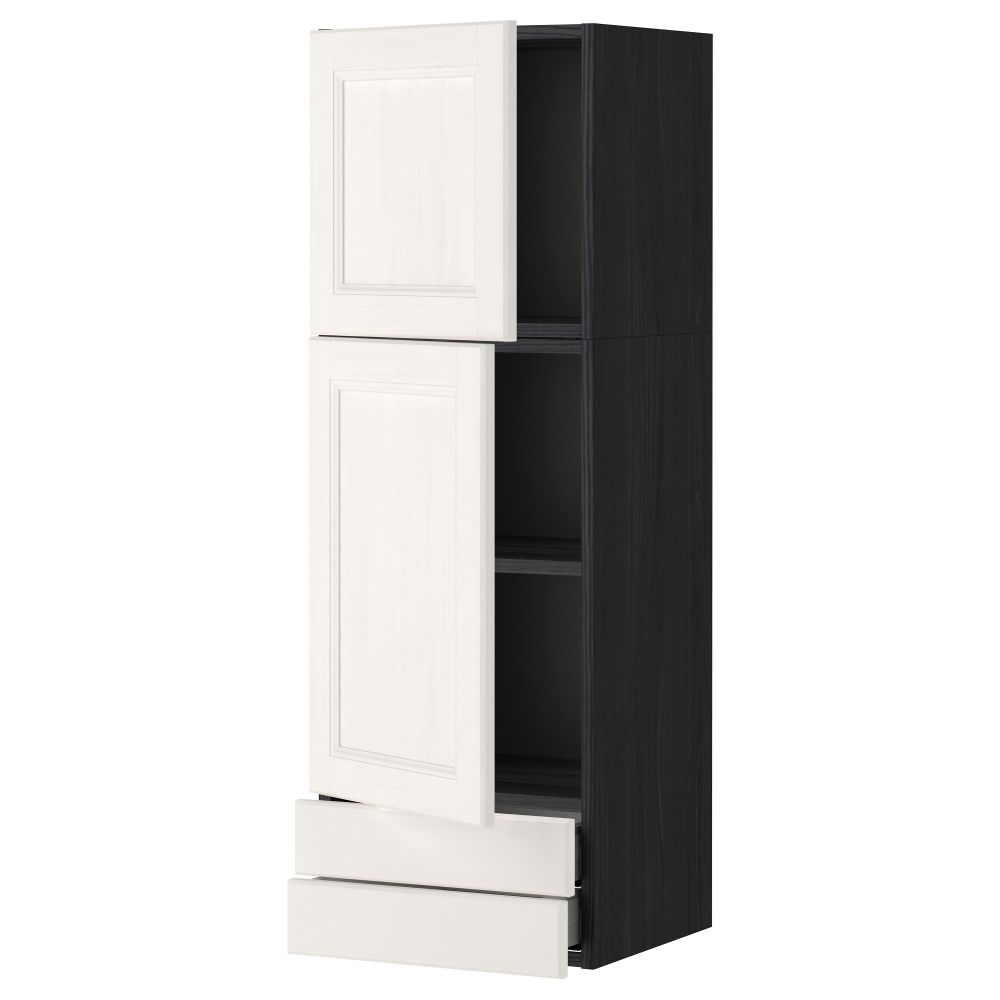 Навесной шкаф, 2 дверцы, 2 ящика МЕТОД / МАКСИМЕРА, черный, Лаксарби белый - фото 1