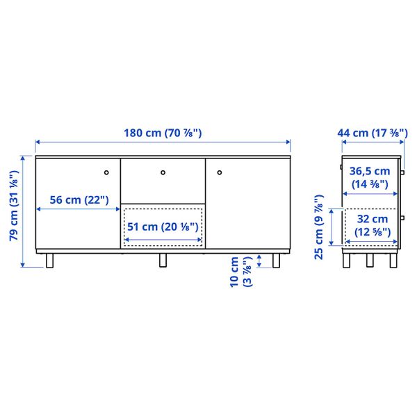 Сервант, под березу 180x79 см IKEA ERSNÄS ЭРСНЕС 305.067.48 - схема-чертеж с размерами