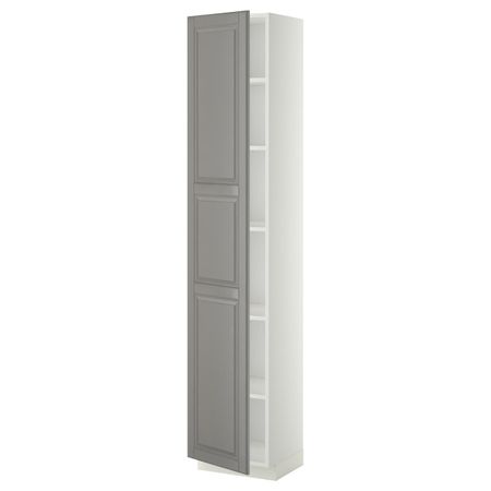 Высокий шкаф с полками, белый/Будбин серый 40x37x200 см IKEA METOD МЕТОД 894.738.40