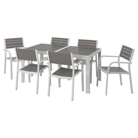 Стол + 6 кресел,д/сада, темно-серый/светло-серый 156x90 см IKEA SJÄLLAND ШЭЛЛАНД 692.652.05