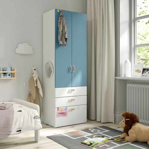SMÅSTAD / PLATSA Гардероб - белый синий/с 3 ящиками 60x42x181 см - фото 2