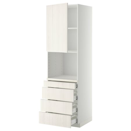 Высокий шкаф для комбинированния СВЧ, 4 ящика МЕТОД / МАКСИМЕРА, белый, Росдаль белый