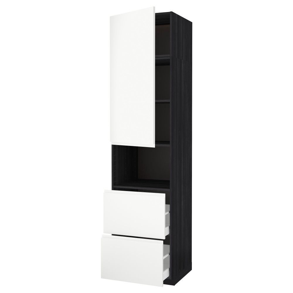 Высокий шкаф для СВЧ/дверца/2ящика МЕТОД / МАКСИМЕРА, черный, Воксторп белый - схема-чертеж с размерами