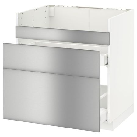 Напольный шкаф для мойки ХАВСЕН/3фасада/2ящ, белый Максимера, Гревста цвет нержавеющей стали 80x60 см IKEA МЕТОД 492.958.64