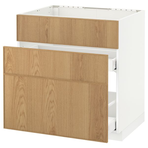 Напольный шкаф под мойку + 3 фронтальных панели, 2 ящика МЕТОД / МАКСИМЕРА, белый, Экестад дуб - схема-чертеж с размерами