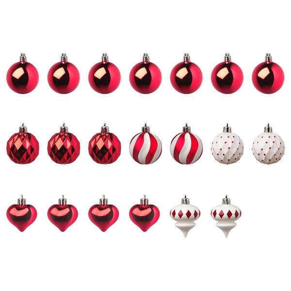 Украшение «шар», набор 20 шт., красный, белый IKEA VINTERFEST ВИНТЕРФЕСТ 204.374.73 - фото 1