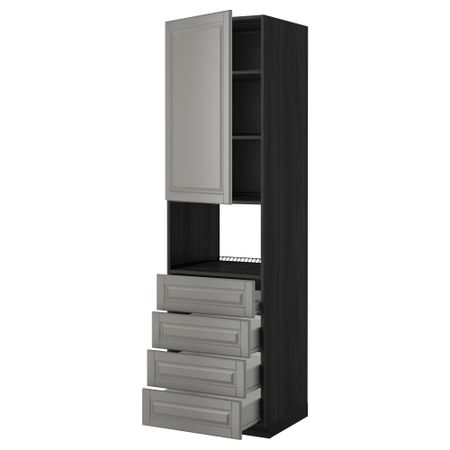 Высокий шкаф для духовки, дверца, 4 ящика МЕТОД / ФОРВАРА, черный, Будбин серый