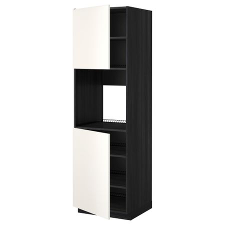Высокий шкаф для духовки, 2 дверцы, полки МЕТОД, черный, Веддинге белый