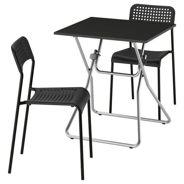 Стол и 2 стула, складной черный, черный, 67x67 см IKEA GUNDE ГУНДЕ, ADDE АДДЕ 095.648.01 - фото 1