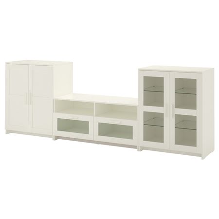 Шкаф для ТВ, комбинированный, стекляные дверцы, белый 276x41x95 см IKEA BRIMNES БРИМНЭС 592.782.27