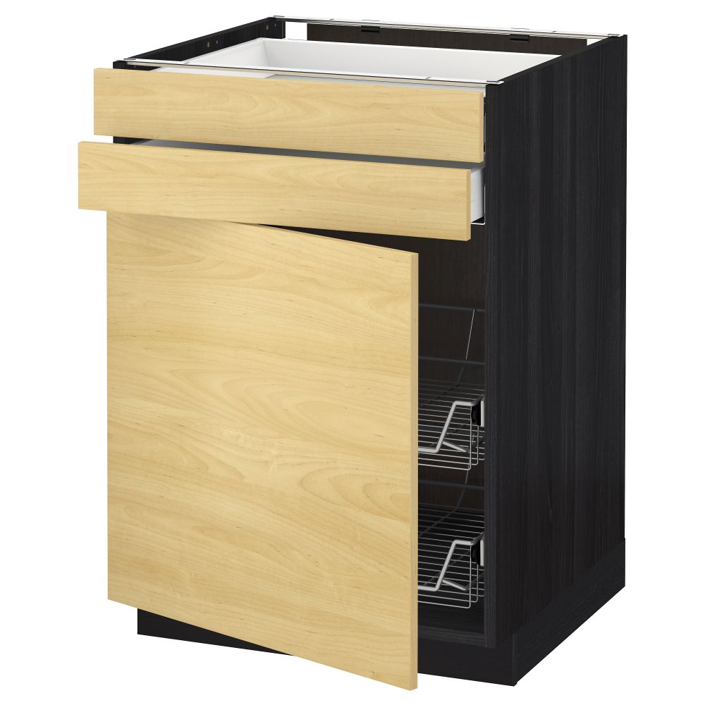 Напольный шкаф, дверца, 2 ящика, проволочных корзин МЕТОД / МАКСИМЕРА, черный, Тингсрид береза - схема-чертеж с размерами