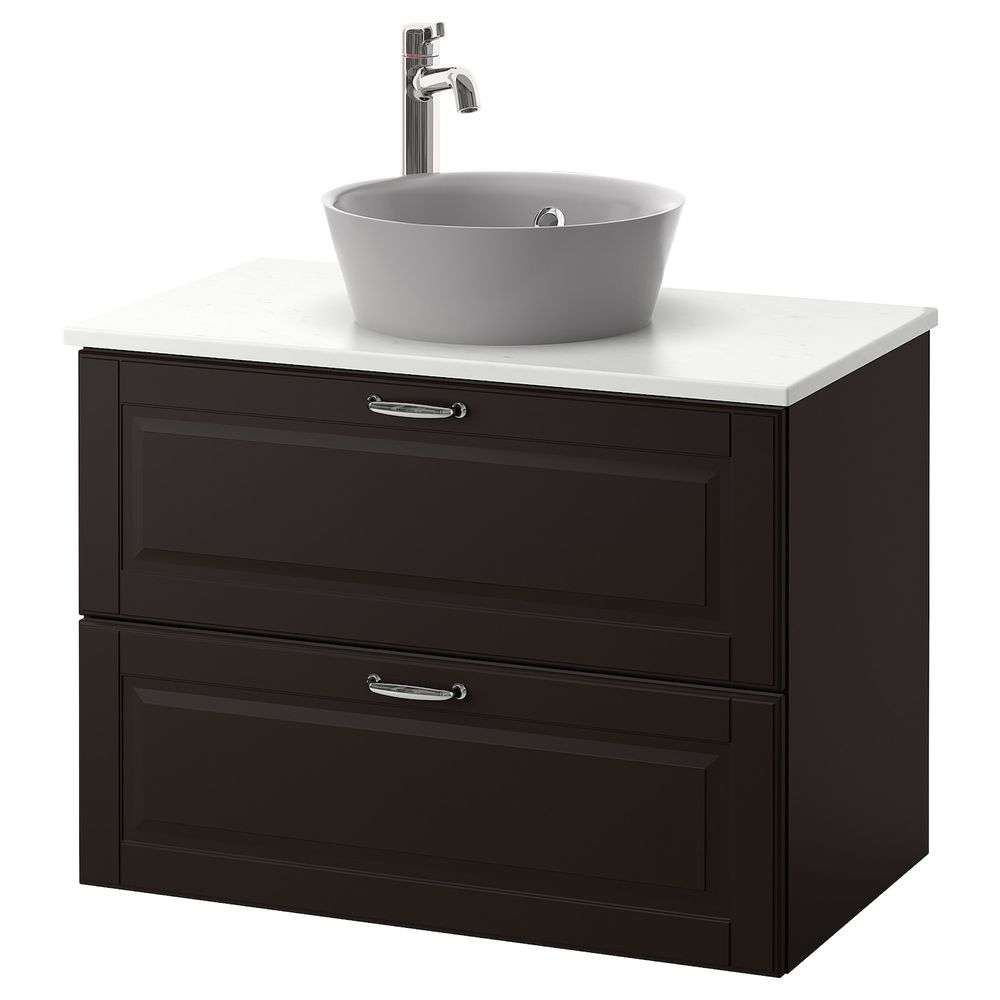 Шкаф со столешницей 40см раковина, Кашён темно-серый, под мрамор ВОКСНАН смеситель 82x49x75 см IKEA ГОДМОРГОН/ТОЛКЕН / КАТТЕВИК - фото 1