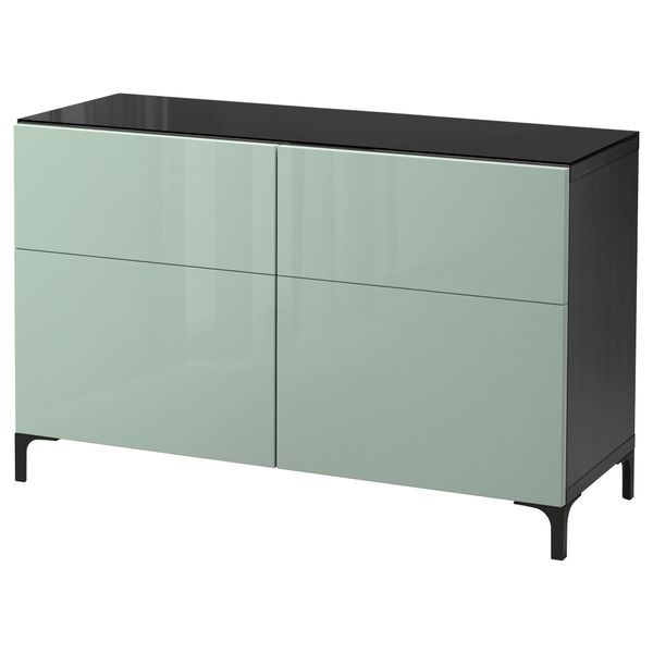 Комбинация для хранения с ящиками БЕСТО, черно-коричневый, Сельсвикен глянцевый/серо-зеленый светлый (120x40x74 см) - фото 1