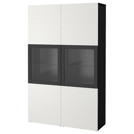 Комбинация для хранения + стеклянная дверц, черно-коричневый/вассвикен белый прозрачное стекло 120x40x192 см IKEA БЕСТО