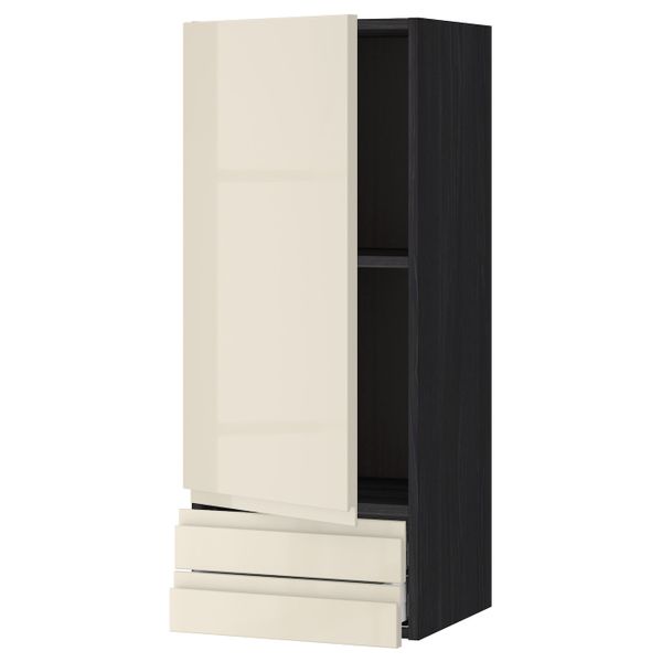 Навесной шкаф с дверцей, 2 ящика, черный, Воксторп глянцевый светло-бежевый 40x100 см IKEA МЕТОД 692.381.70 - схема-чертеж с размерами