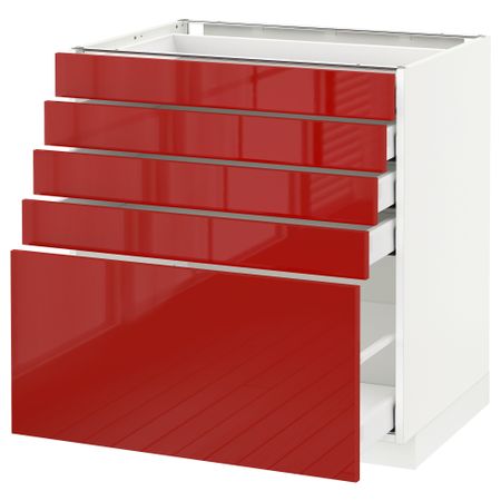 Напольный шкаф с 5 ящиками МЕТОД / МАКСИМЕРА, белый, Рингульт красный