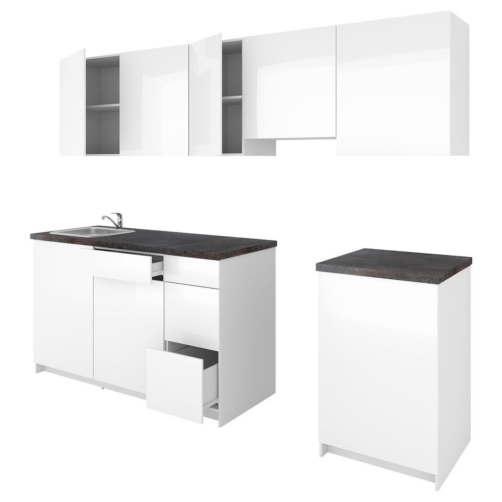 Кухня, глянцевый белый 280x61x220 см IKEA KNOXHULT КНОКСХУЛЬТ 194.006.68 - фото 1