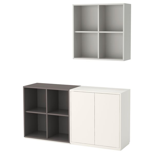 Комбинация шкафов с цоколем ЭКЕТ, белый/светло-серый, темно-серый (140x35x182 см) - фото 1
