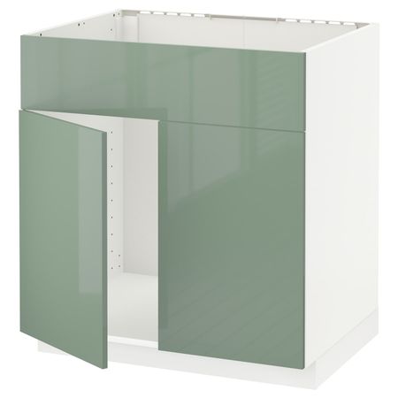 Напольный шкаф под мойку 2 дверцы/фронтальных пнл, белый, Калларп светло-зеленый, 80x60 см IKEA МЕТОД 392.987.21