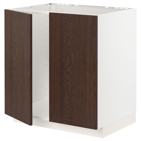 Напольный шкаф для мойки+2 двери, белый/Синарп коричневый 80x60 см IKEA METOD МЕТОД 494.458.92