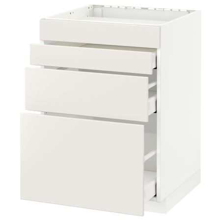 Напольный шкаф для духовки, 4фасада, 3 ящика МЕТОД / МАКСИМЕРА, белый, Веддинге белый