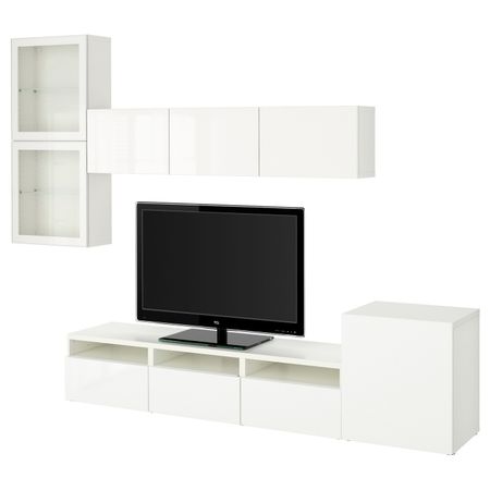 Шкаф для ТВ, комбинированный, стекляные дверцы, белый, Сельсвикен глянцевый, белый прозрачное стекло, 300x20/40x211 см IKEA