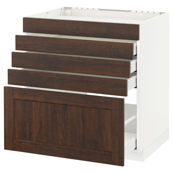 Напольный шкаф для варочной панели, 5 фасадов, 4 ящиков МЕТОД / МАКСИМЕРА, белый, Эдсерум коричневый - схема-чертеж с размерами