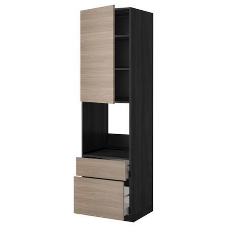 Высокий шкаф для духовки + дверь, 2 ящика МЕТОД / МАКСИМЕРА, черный, Брокхульт светло-серый