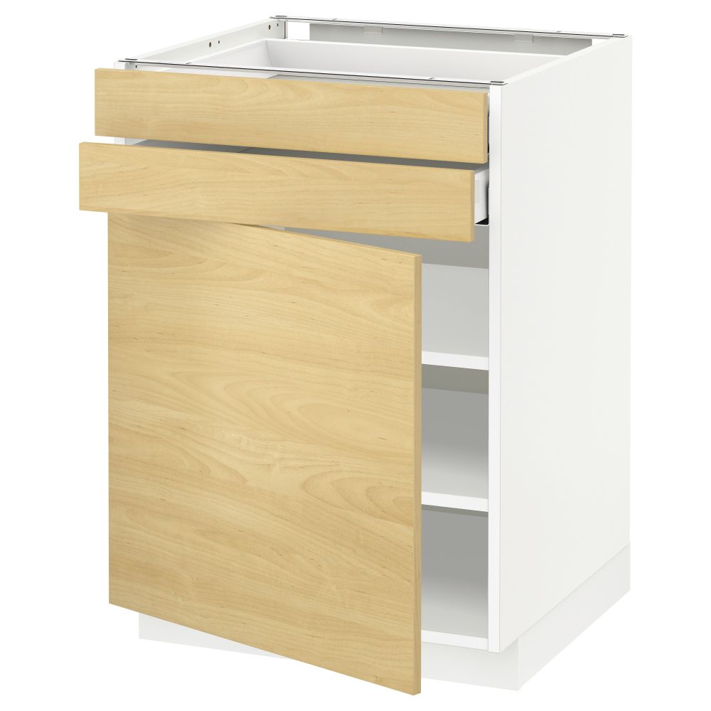 Напольный шкаф с дверцей, 2 ящиками МЕТОД / МАКСИМЕРА, белый, Тингсрид береза - схема-чертеж с размерами