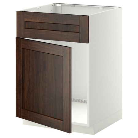 Напольный шкаф под мойку с дверцей, фронтальной пнл, белый/Эдсерум коричневый 60x60 см IKEA METOD МЕТОД 792.264.16